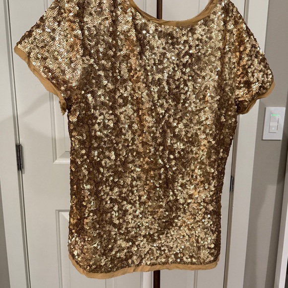 Talbots GOLD SEQUINED SATIN-TRIM TOP - Picture 4 of 7